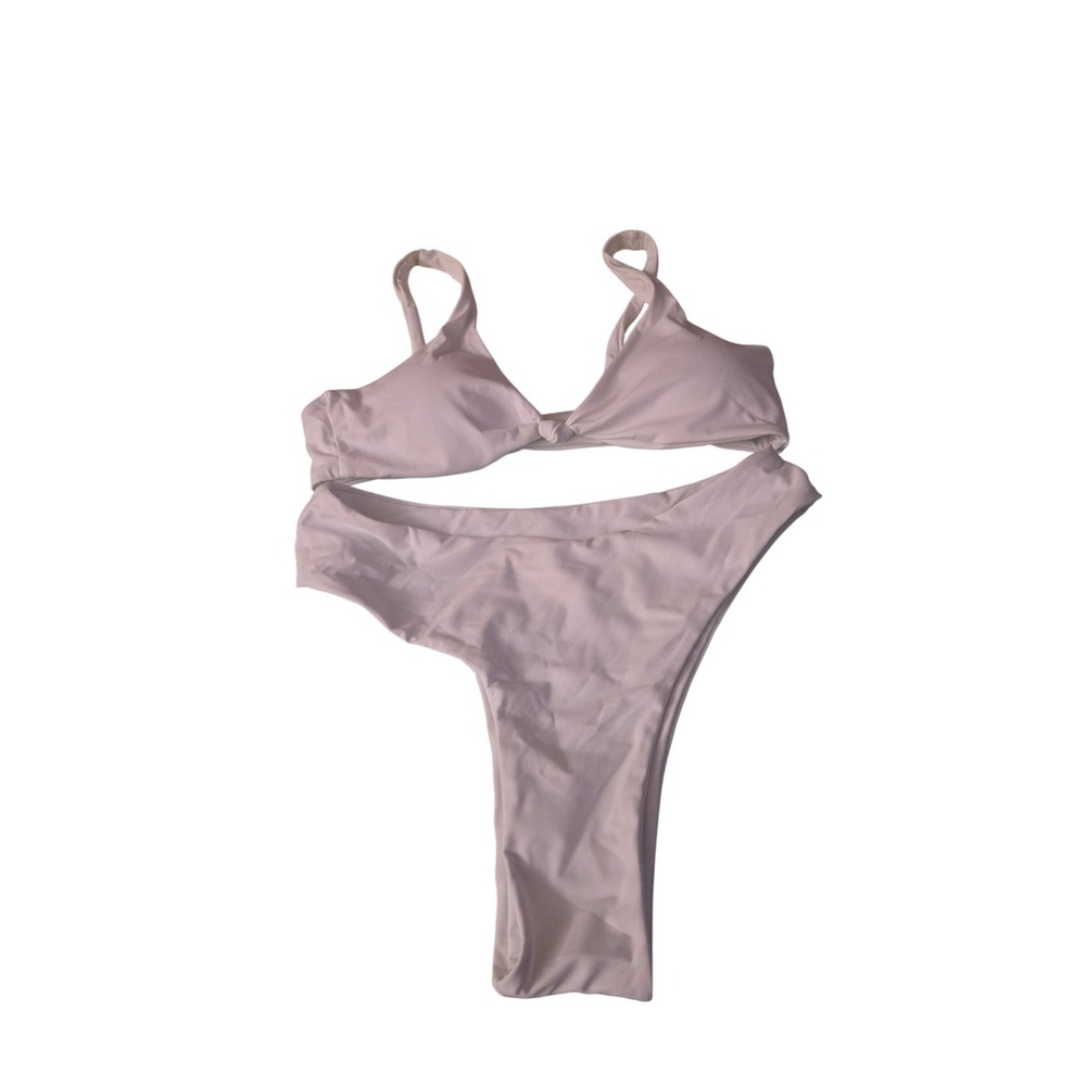 Pink High Cut Bikini Set Knot Front Bralette Two Piece Swimsuit Large